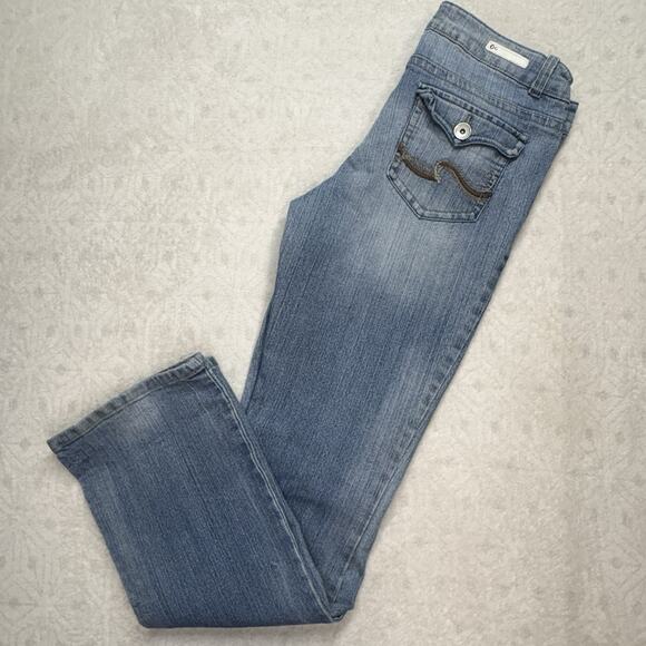 VTG Y2K LEI Ashley Low Rise Boot Cut Blue Denim Jeans Size 13 Long Button Pckt - Picture 1 of 9